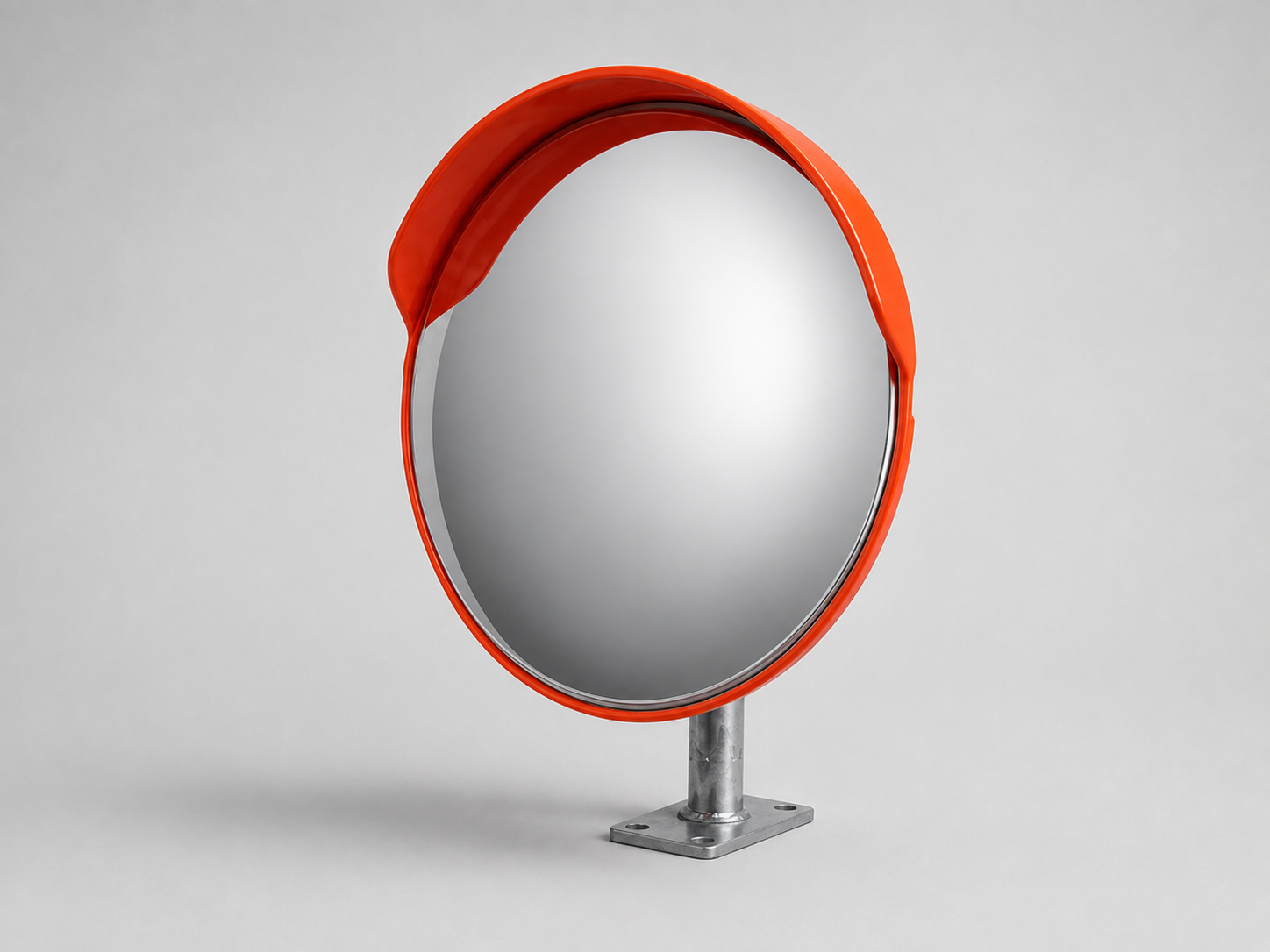 Orange convex traffic safety mirror