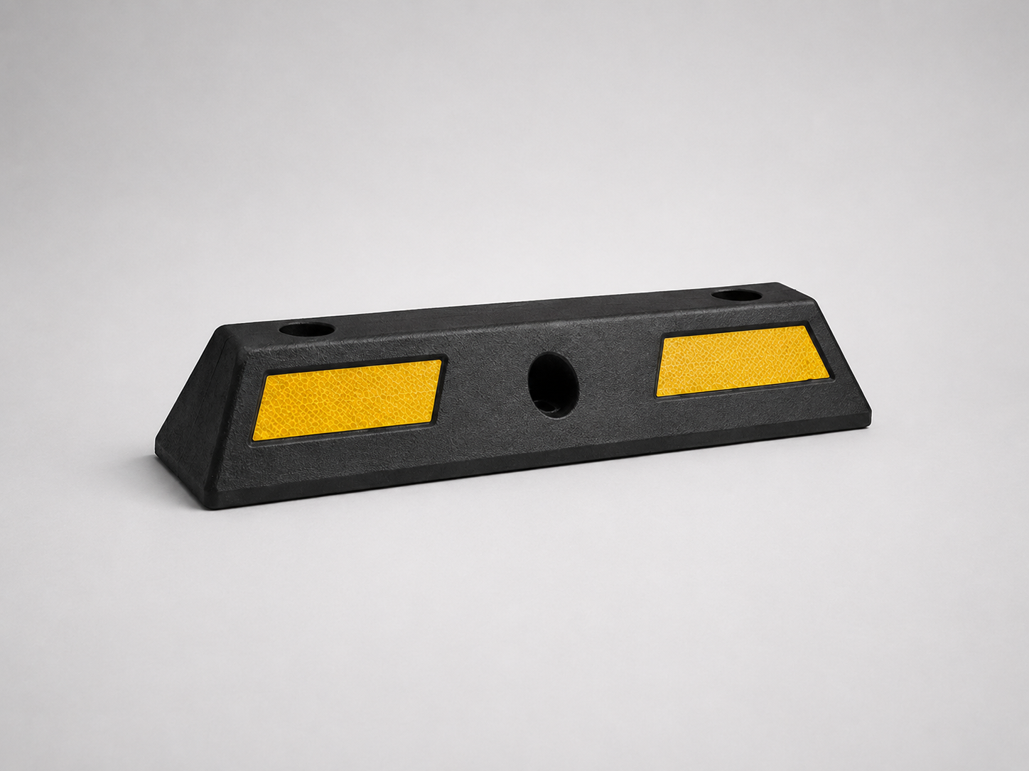 Black rubber wheel stopper with yellow reflectors